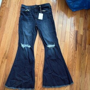 Women's Flared Distressed Jeans - Dark Blue Never Worn